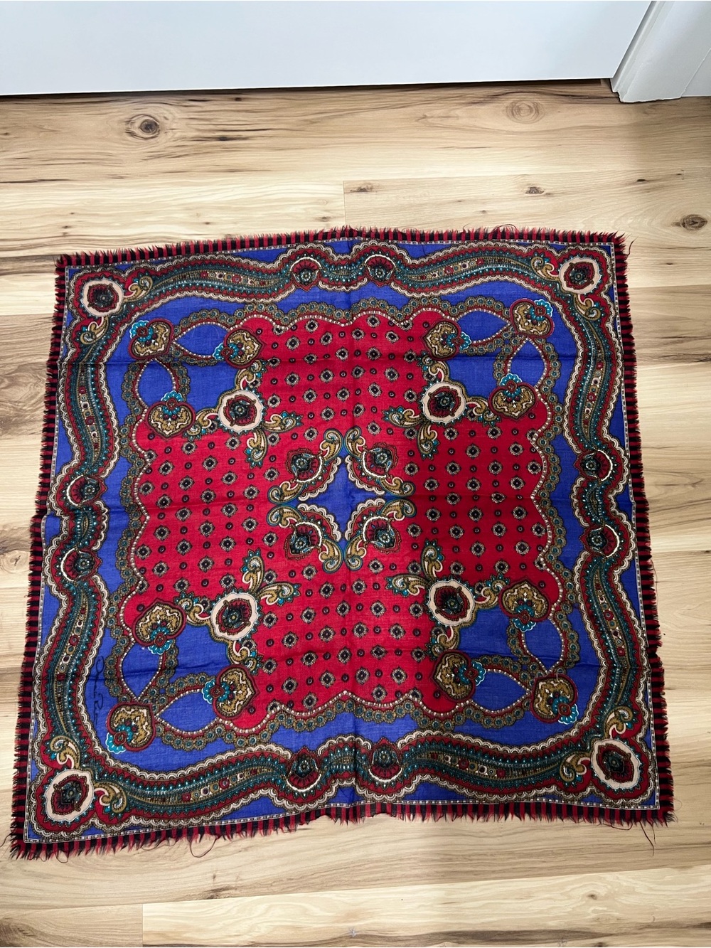 Elegant Red & Blue Paisley Square Scarf 30โx30โ